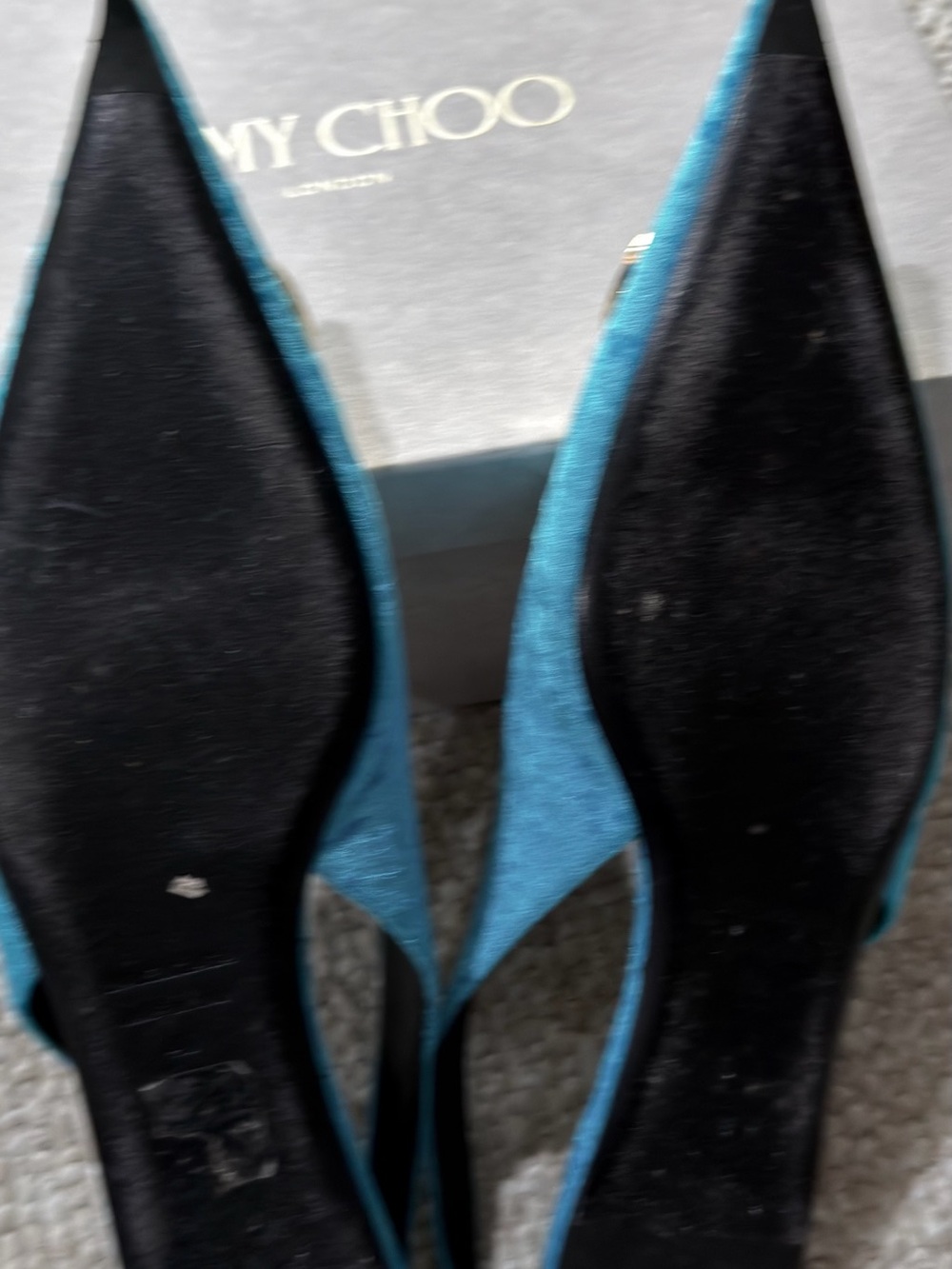 Balenciaga Teal Velvet Slingback Flats with Gold BB Logo - Picture 10 of 17